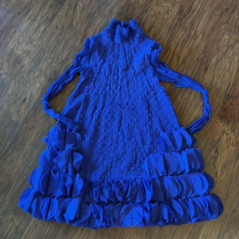 Blue Midi Dress with Ruffle Hem
